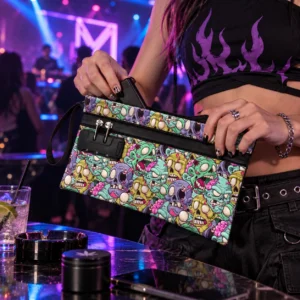 Carbon-Lined Smell Proof Stash Pouch with Combination Lock-Graffiti Skull
