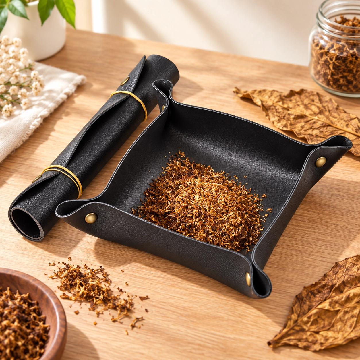Foldable Leather Herb Rolling Tray for Portable Accessory Use